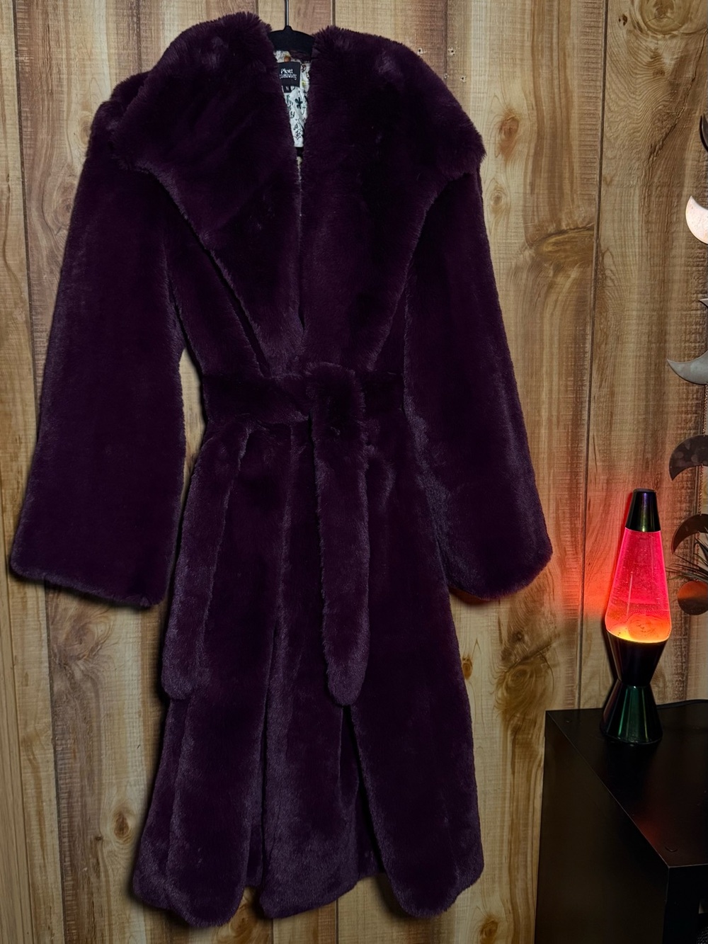 Anthropologie Plush Faux Fur Coat in Deep Plum - Picture 13 of 13